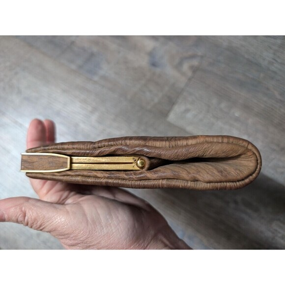 Vintage 50s Brown Leather Clutch Handbag Purse - Picture 6 of 10